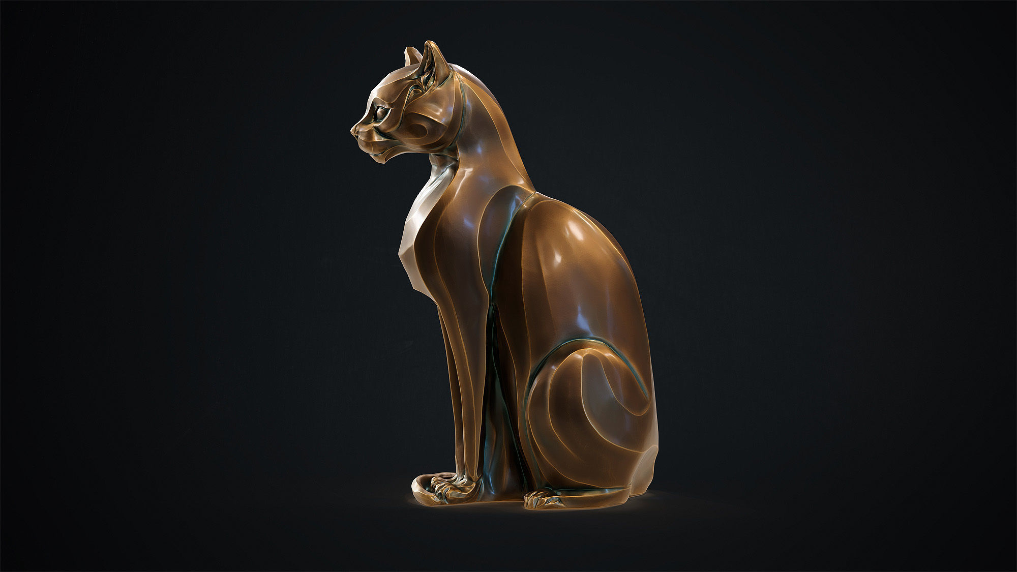 Cat figurine domestic stylized sitting 3d print 3D print model_15
