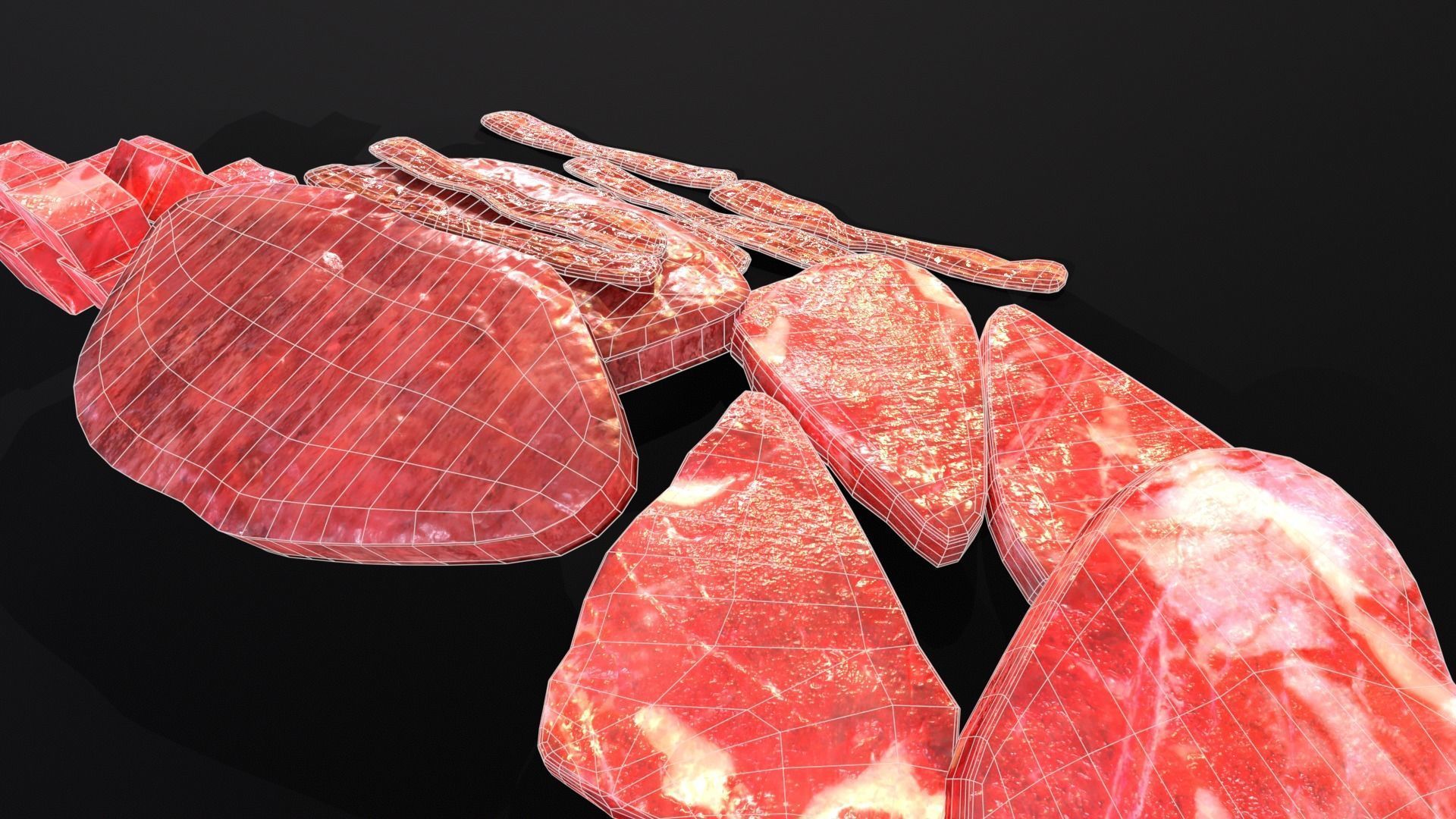 Raw Meat and Bacon Low-poly 3D model_18