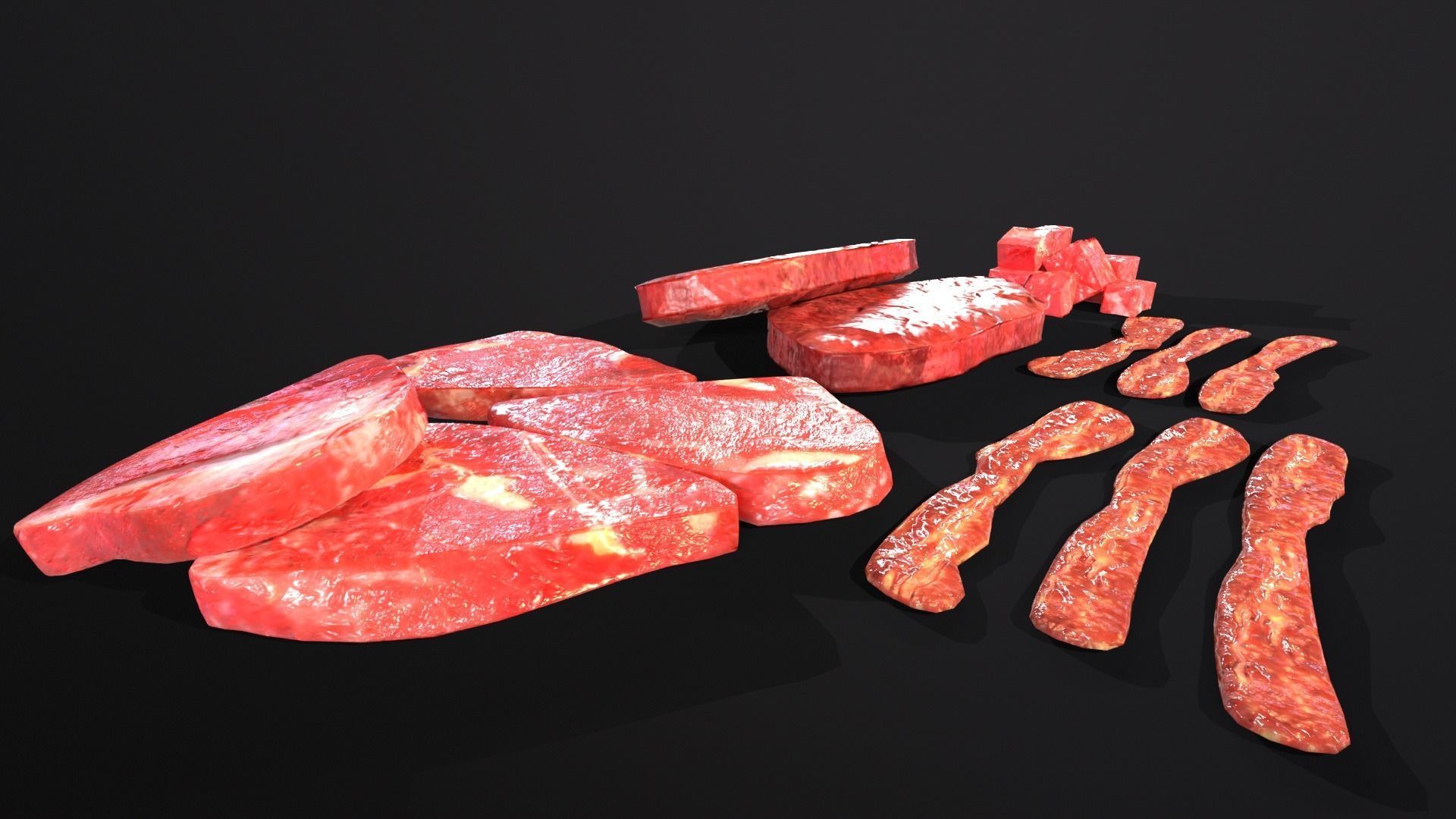 Raw Meat and Bacon Low-poly 3D model_4