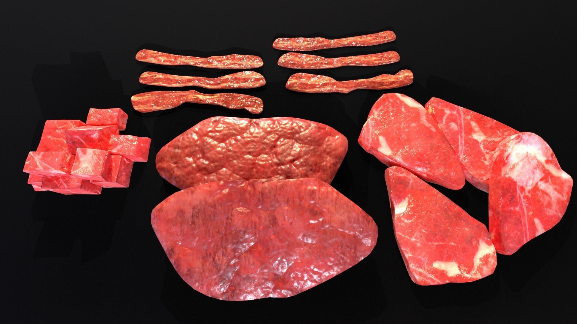 Raw Meat and Bacon Low-poly 3D model_7