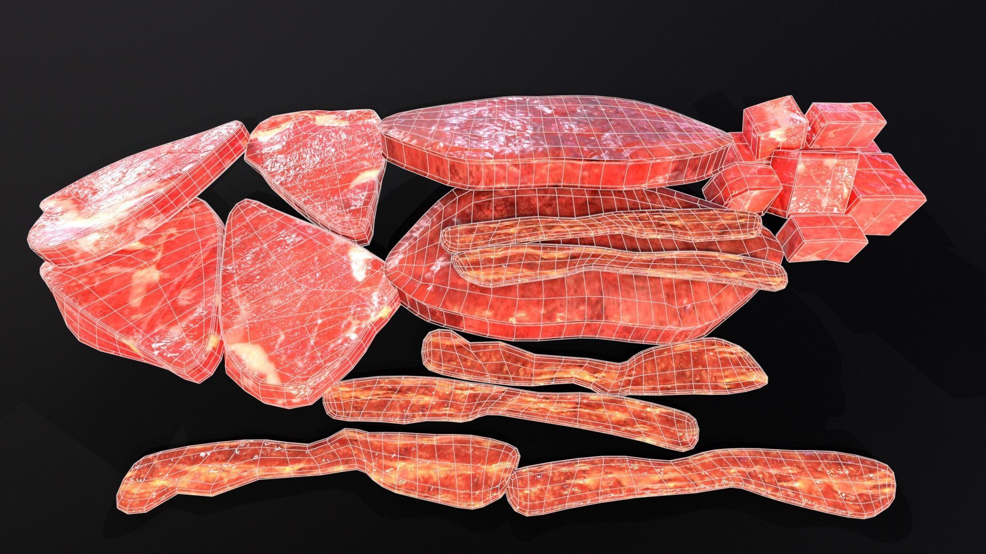 Raw Meat and Bacon Low-poly 3D model_16