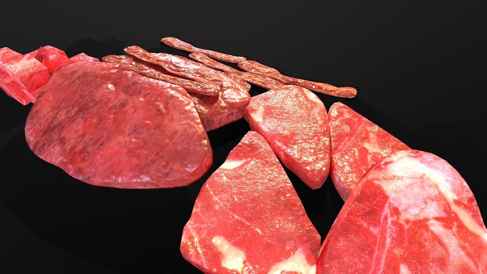 Raw Meat and Bacon Low-poly 3D model_17