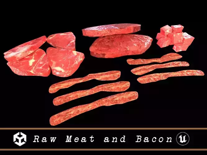 Raw Meat and Bacon Low-poly 3D model