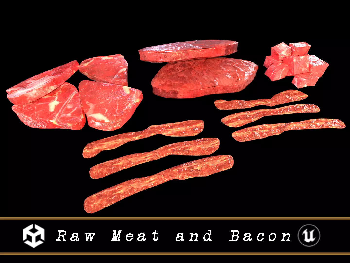 Raw Meat and Bacon Low-poly 3D model_0