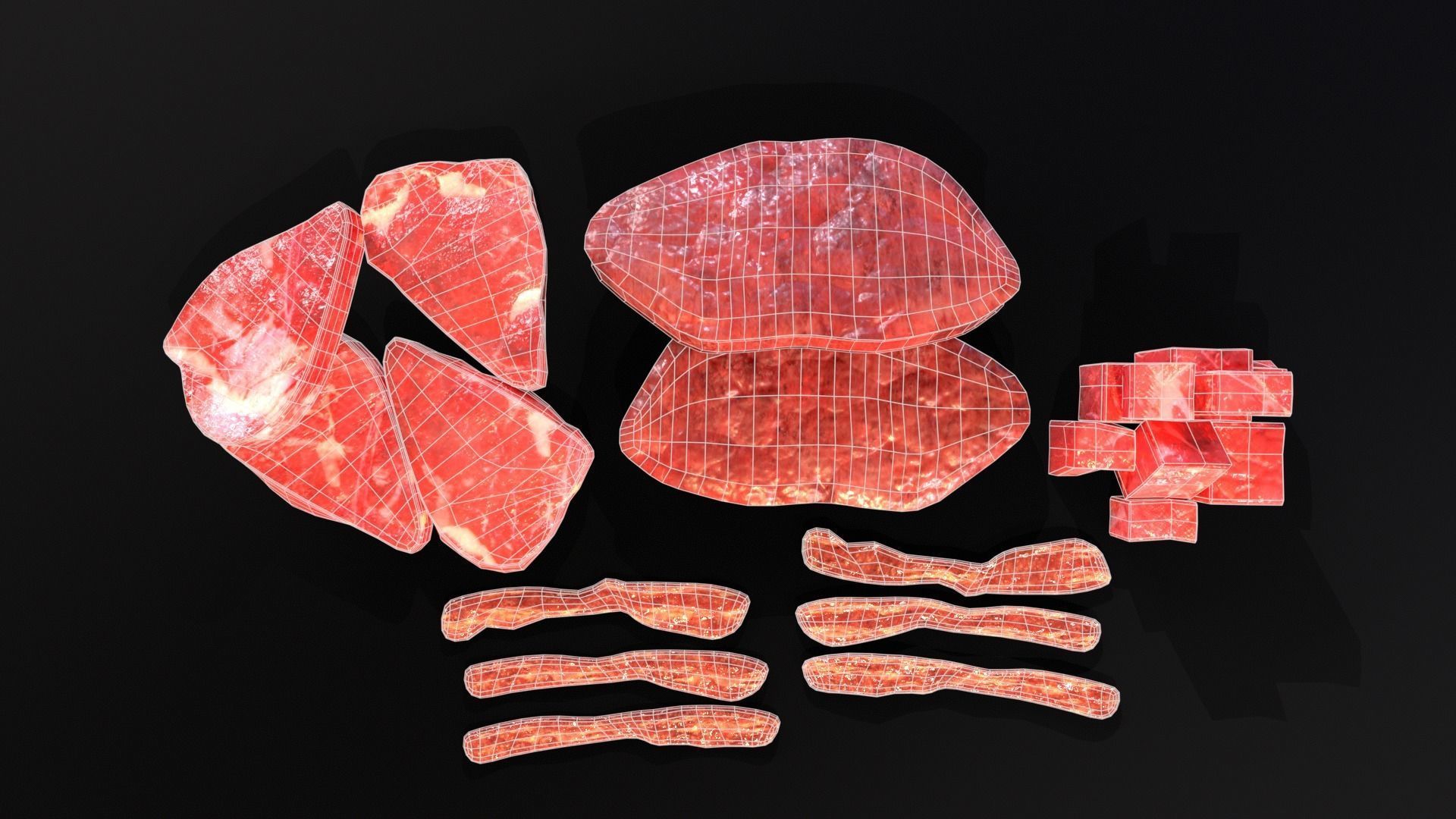Raw Meat and Bacon Low-poly 3D model_11