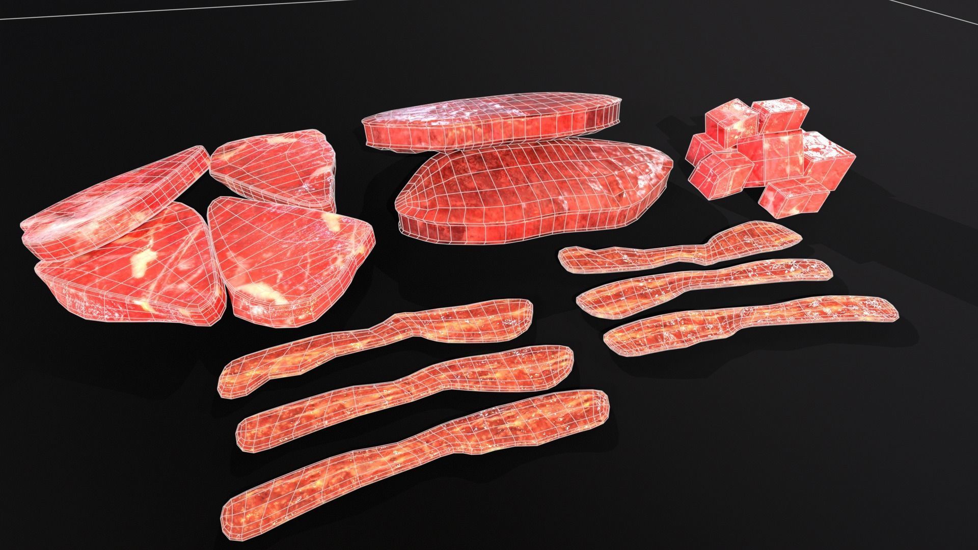 Raw Meat and Bacon Low-poly 3D model_2