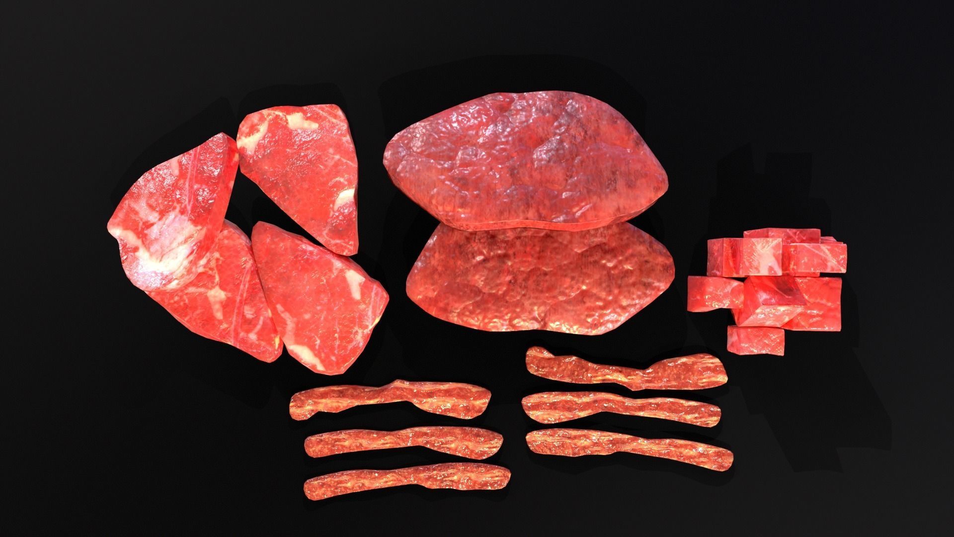 Raw Meat and Bacon Low-poly 3D model_15