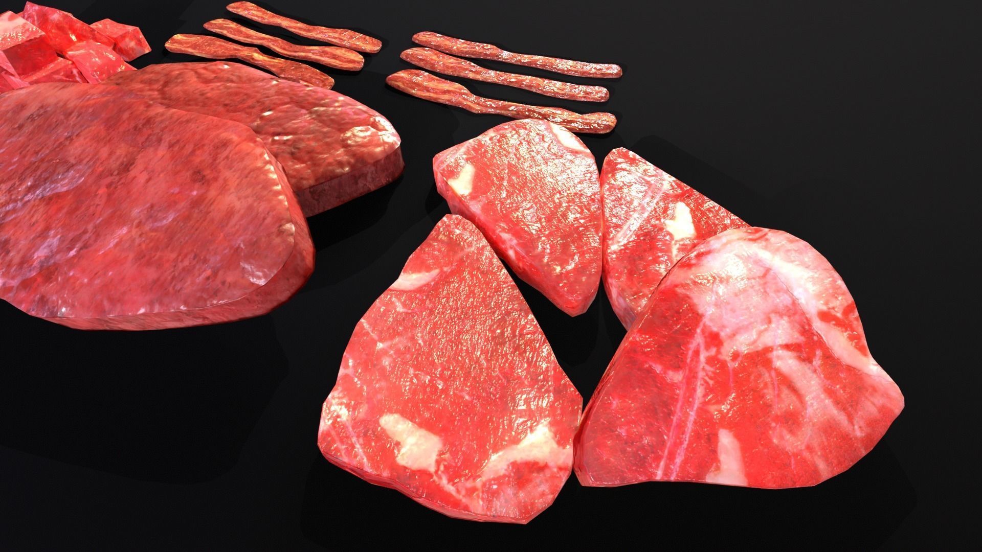 Raw Meat and Bacon Low-poly 3D model_3