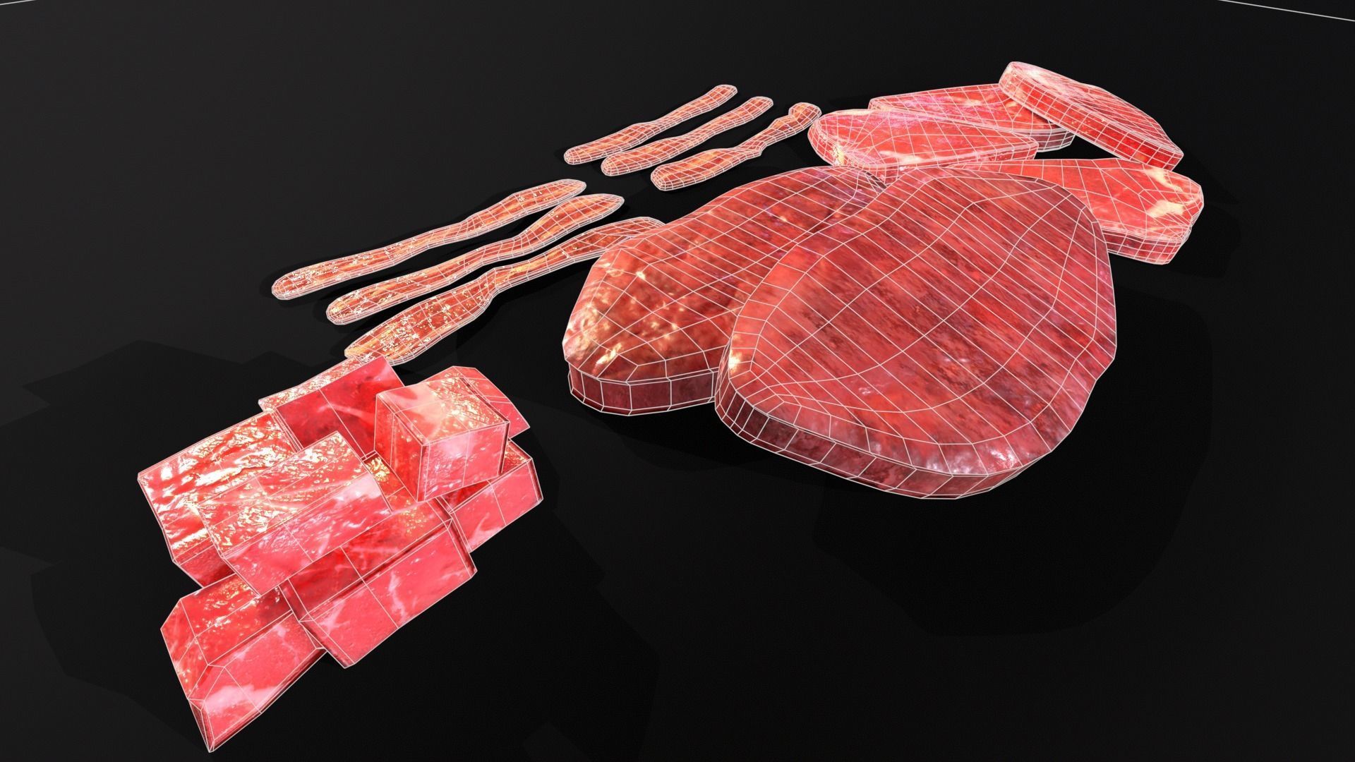 Raw Meat and Bacon Low-poly 3D model_10