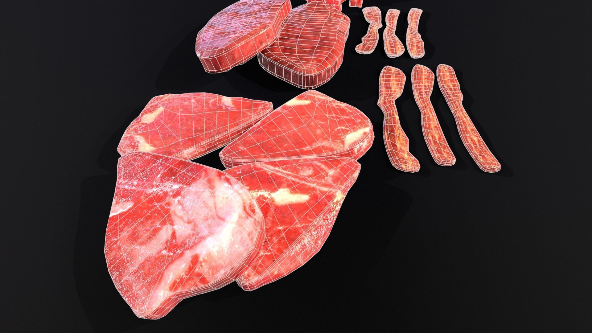 Raw Meat and Bacon Low-poly 3D model_19