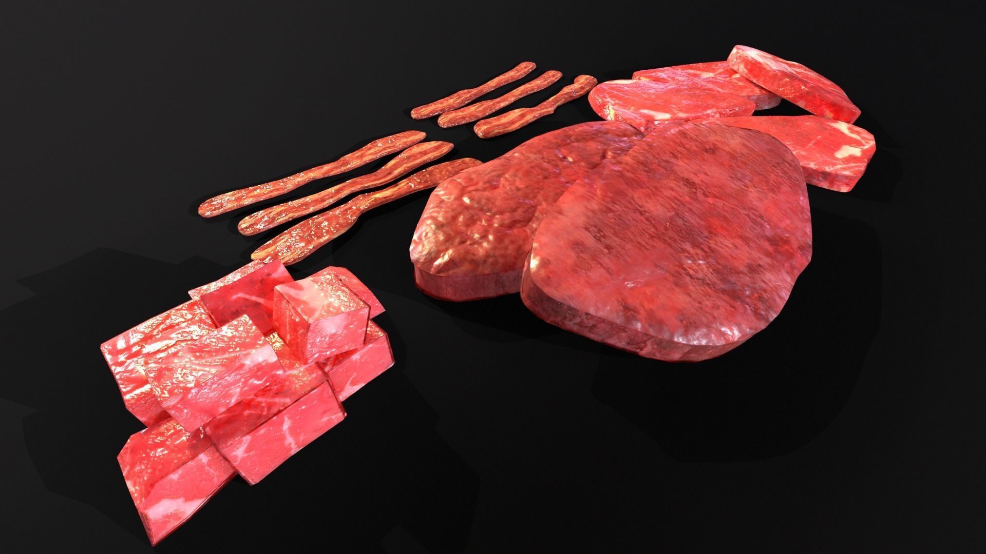 Raw Meat and Bacon Low-poly 3D model_9