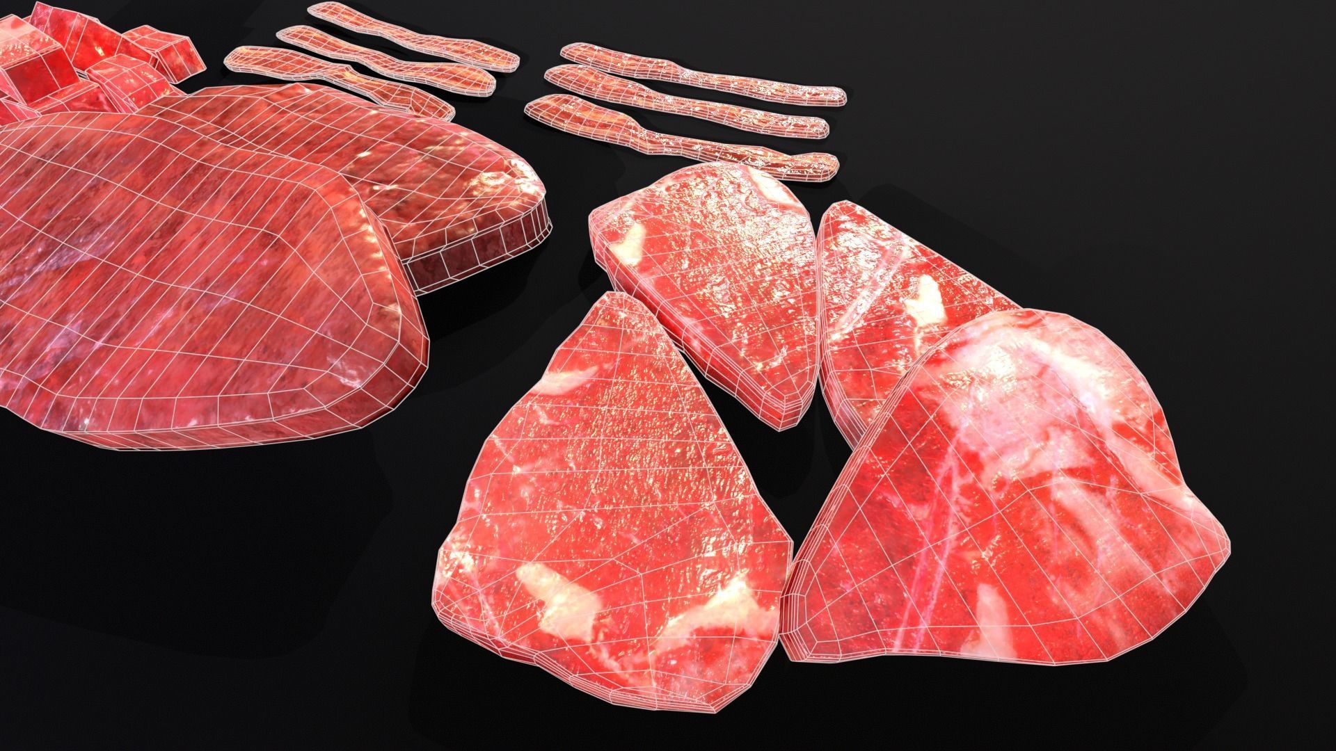 Raw Meat and Bacon Low-poly 3D model_5
