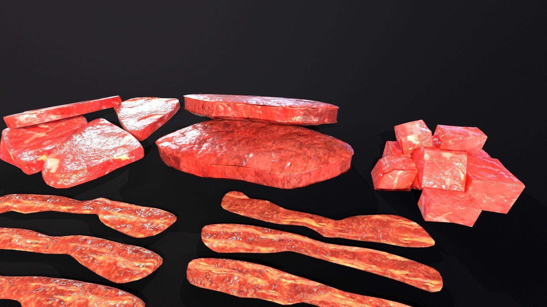 Raw Meat and Bacon Low-poly 3D model_12