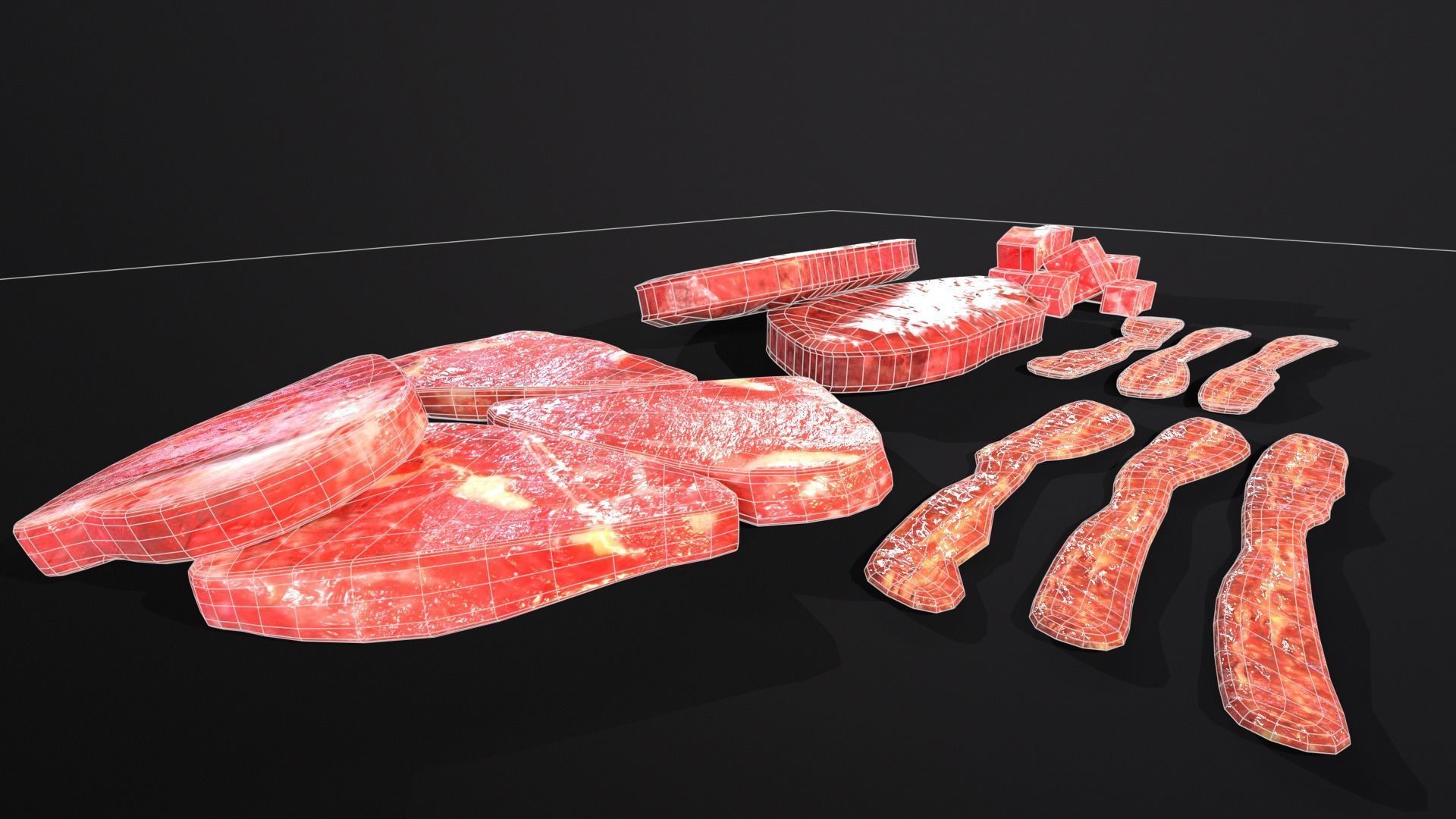 Raw Meat and Bacon Low-poly 3D model_8