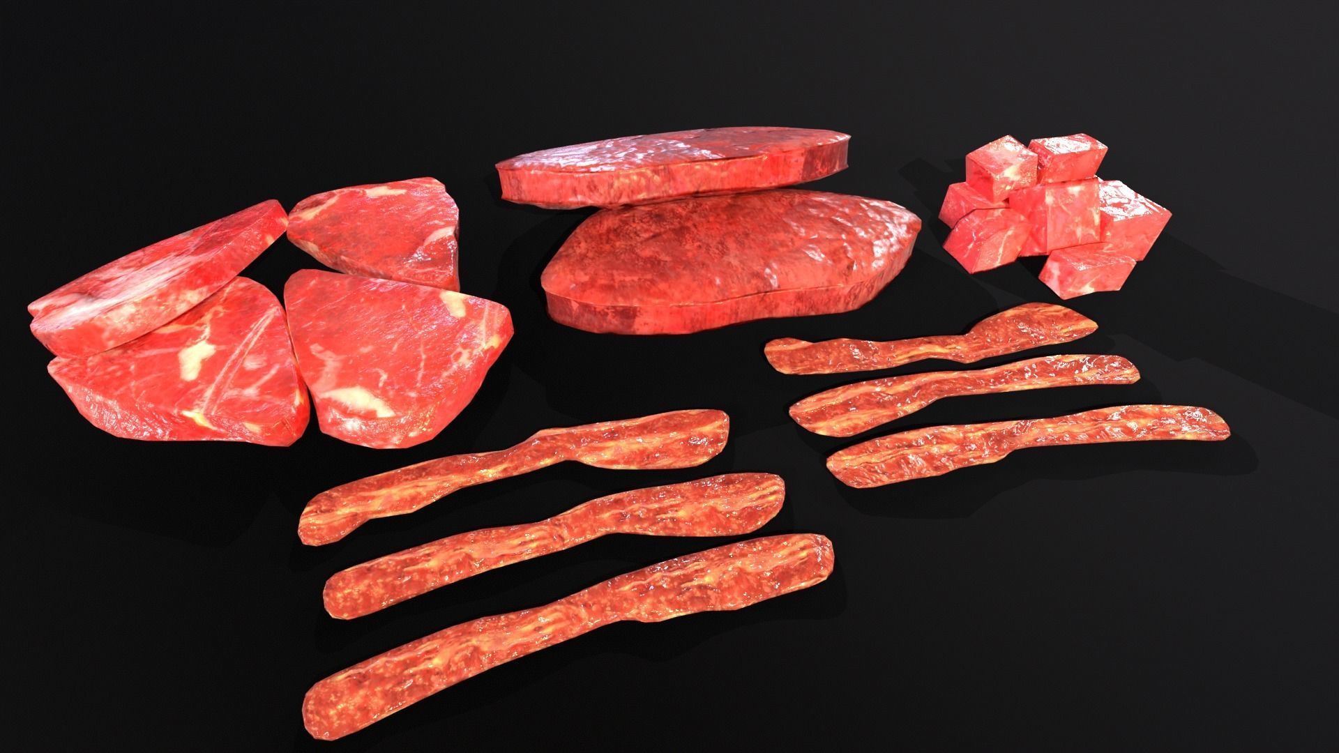 Raw Meat and Bacon Low-poly 3D model_20