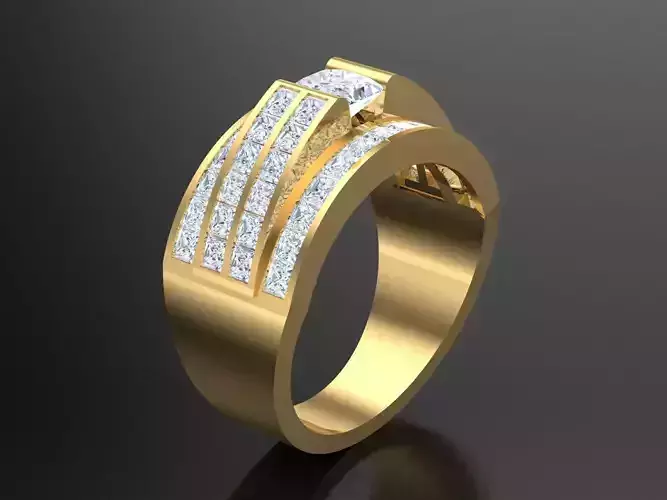 Men Diamond Wedding Band  Round-cut 10K Yellow Gold 1MR62
