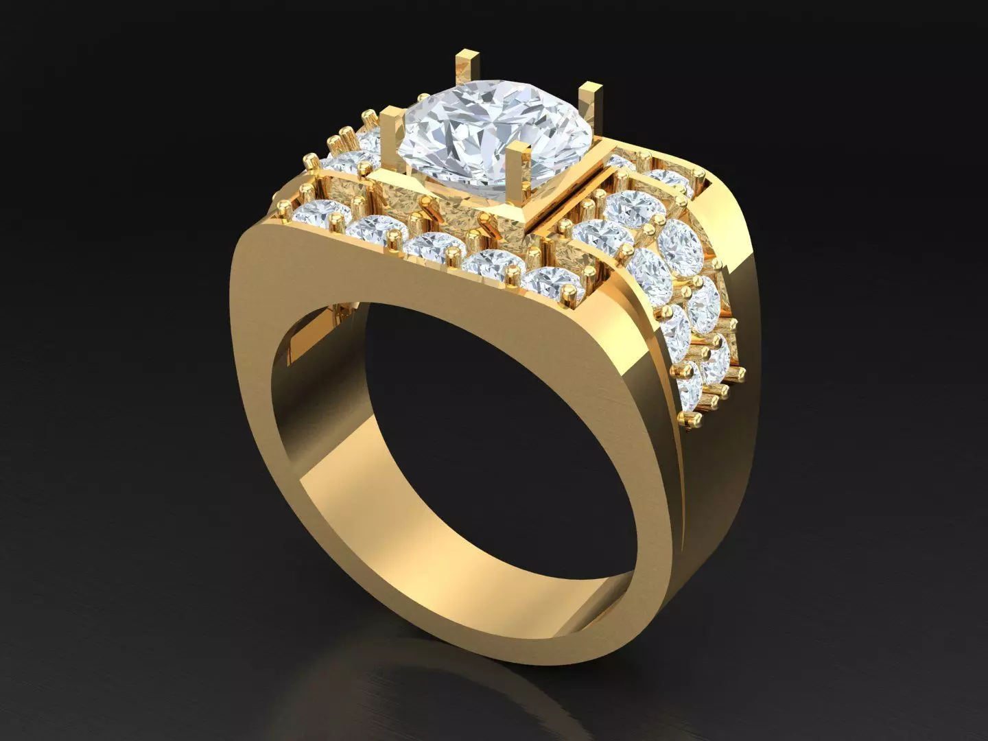 Men Diamond Wedding Band Round-cut 10K Yellow Gold 1MR53 3D print model