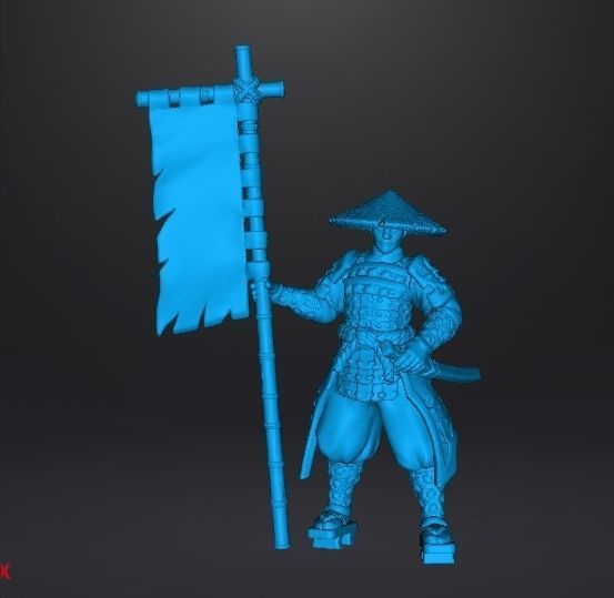 JAPANESE SAMURAI STANDARD BEARER MINIATURE MODEL FANTASY GAMES 3D print model_6