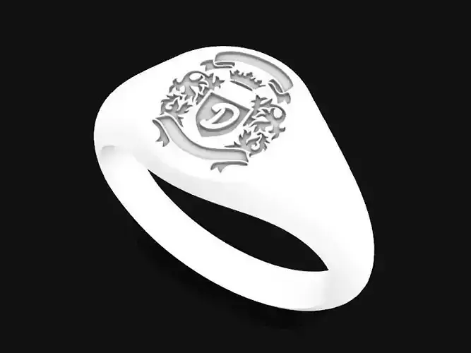 family crest D signet pinky ring size 6 3D print model