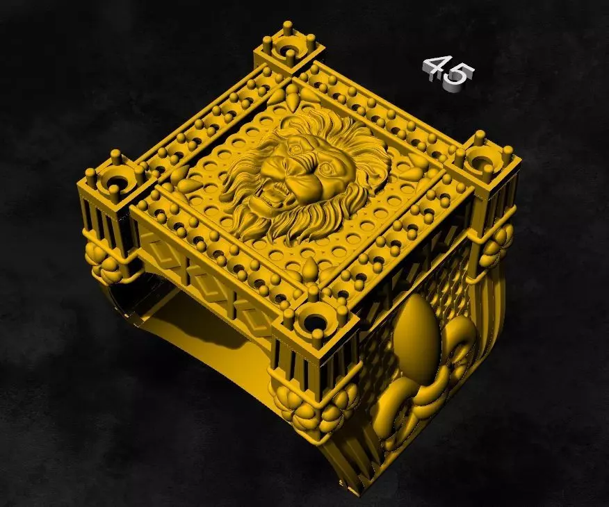 LION HEAD  RING GOLD SILVER STONE  3D print model_0