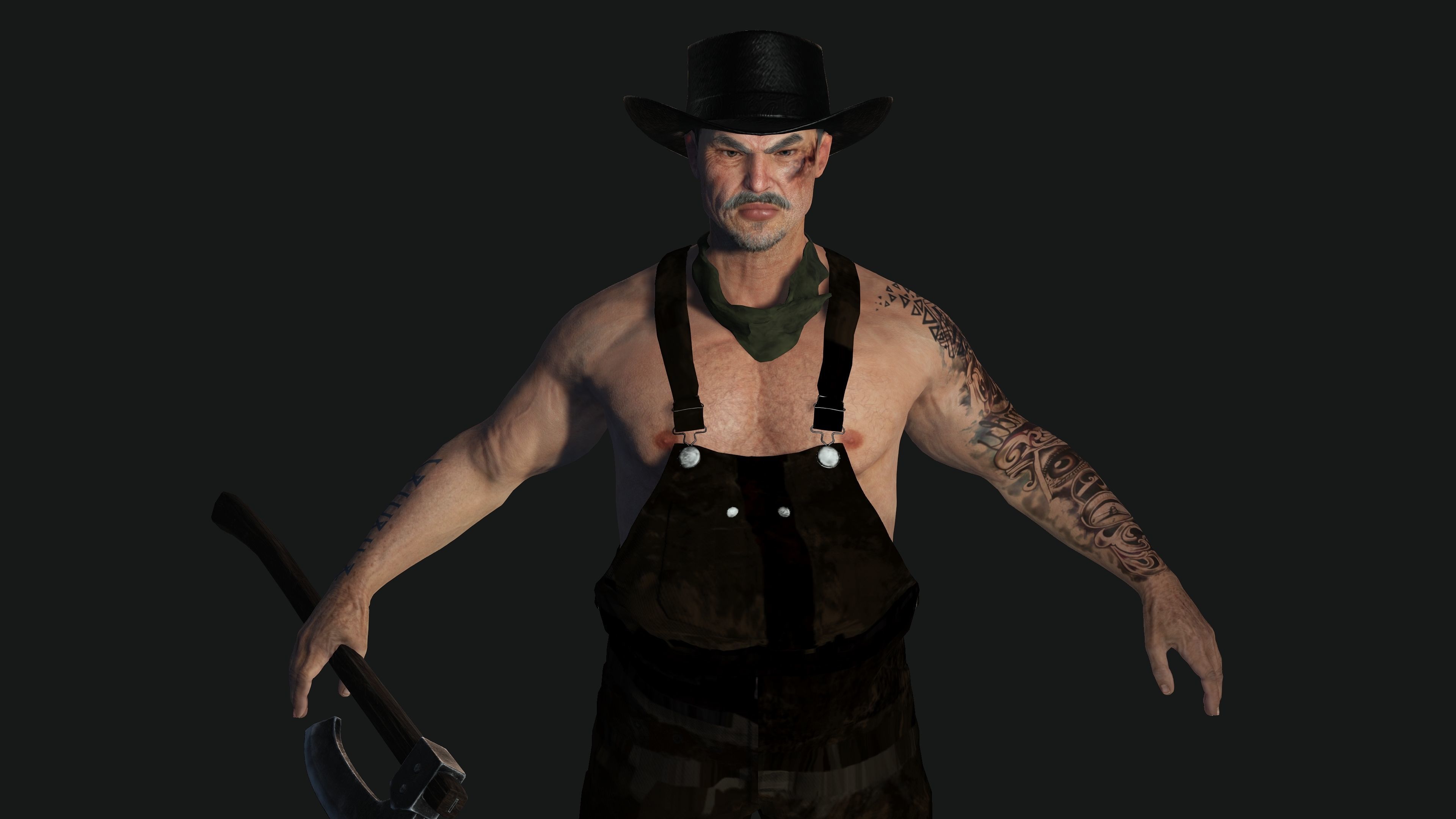 AAA 3D REALISTIC CHARACTER - ASIAN OLD MAN CARPENTER Low-poly 3D model_5