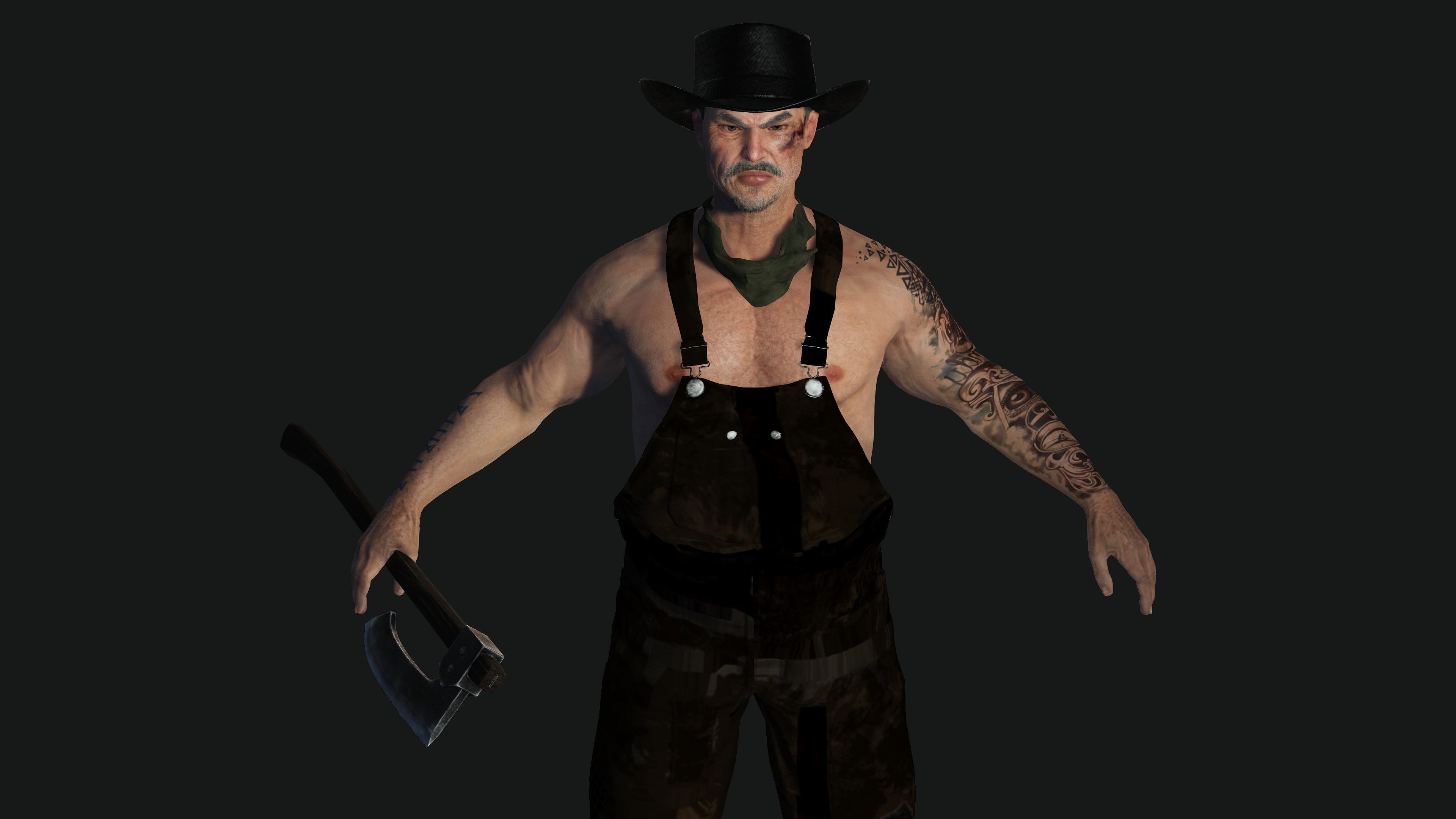 AAA 3D REALISTIC CHARACTER - ASIAN OLD MAN CARPENTER Low-poly 3D model_4