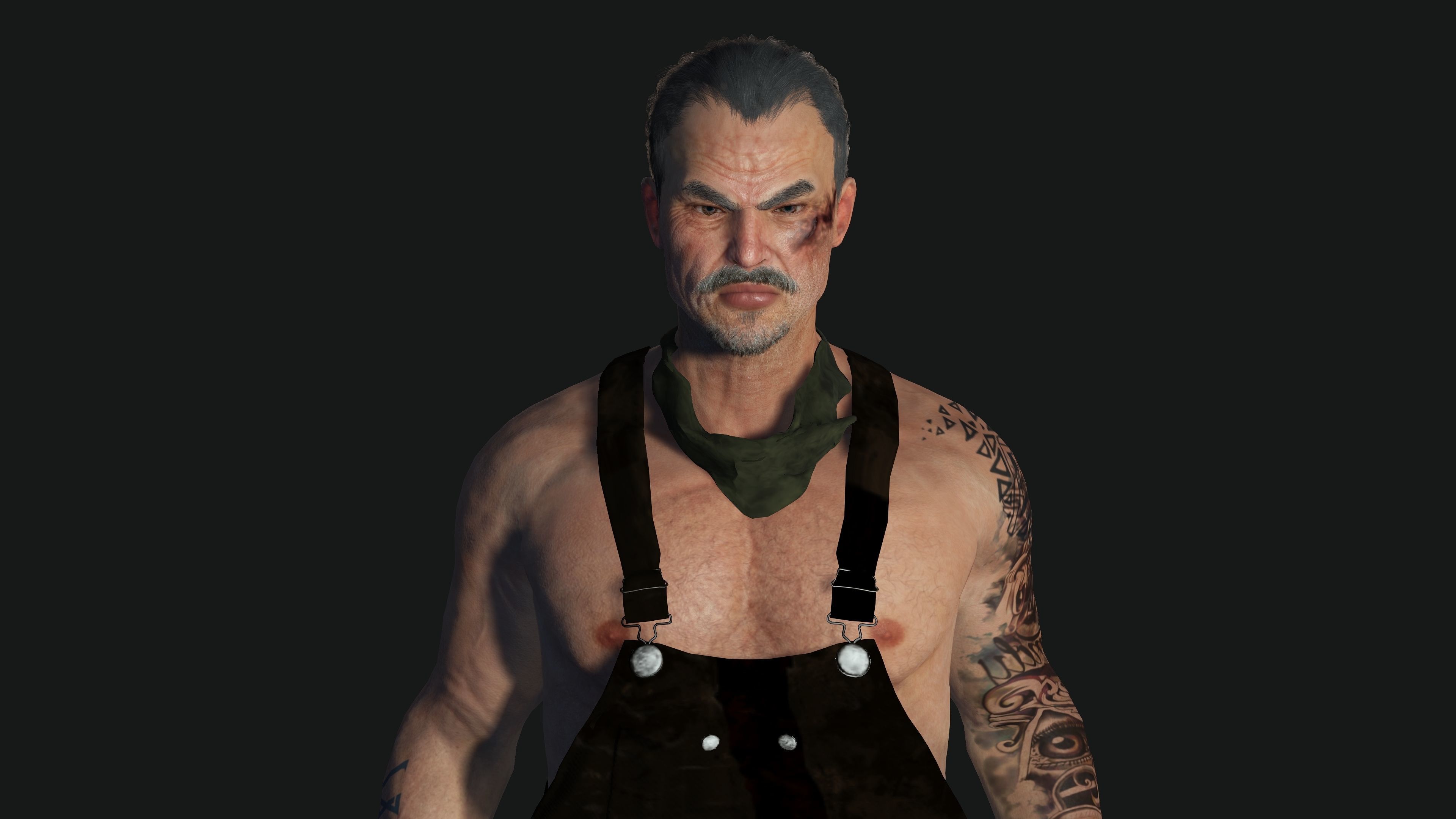 AAA 3D REALISTIC CHARACTER - ASIAN OLD MAN CARPENTER Low-poly 3D model_10