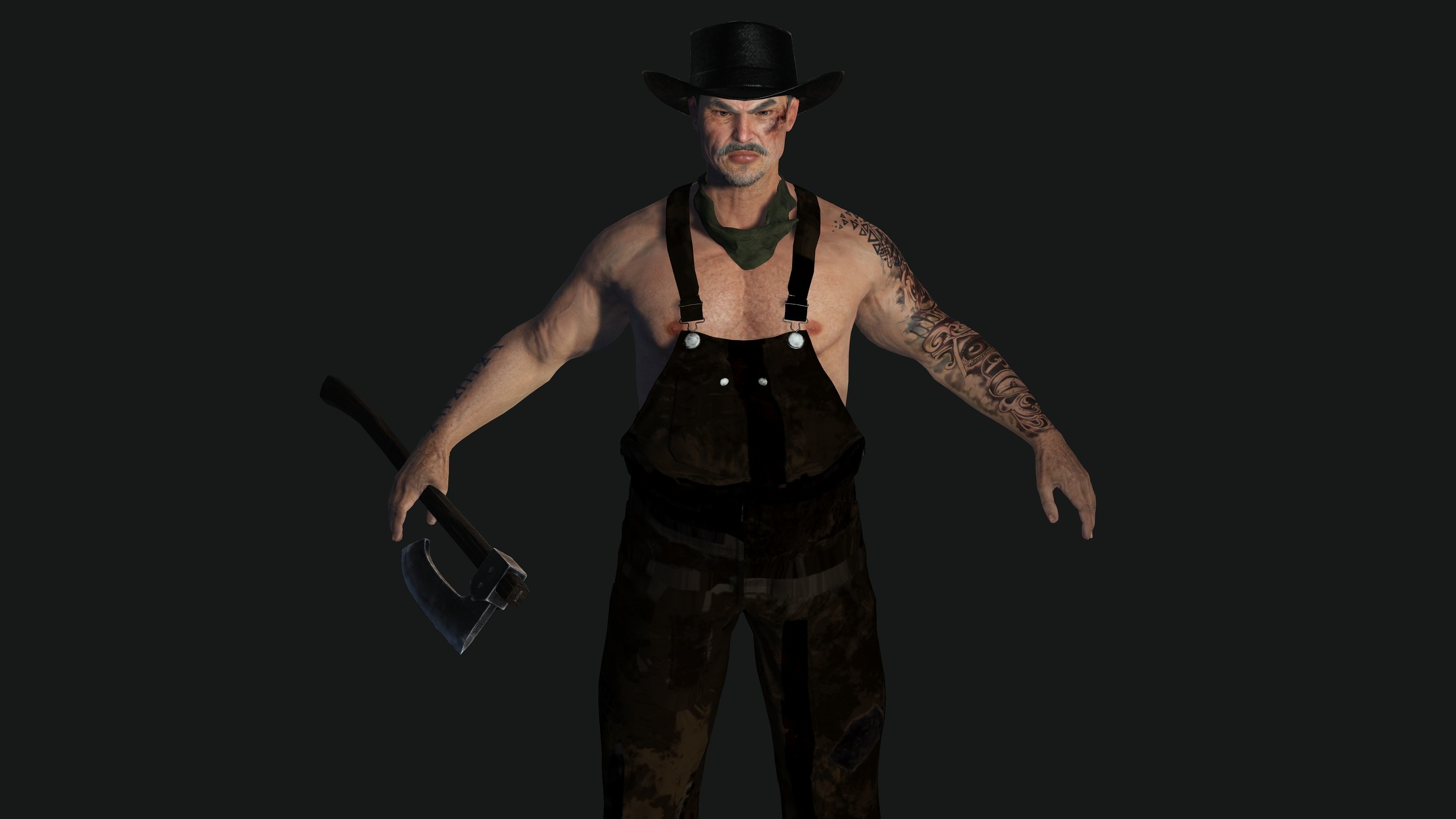 AAA 3D REALISTIC CHARACTER - ASIAN OLD MAN CARPENTER Low-poly 3D model_3