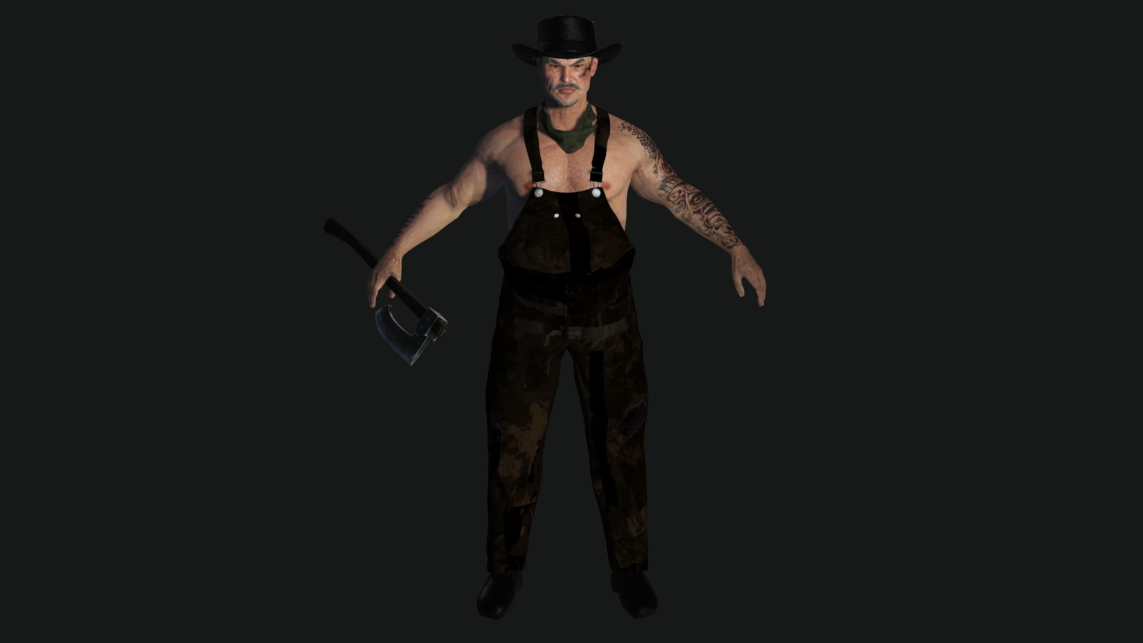 AAA 3D REALISTIC CHARACTER - ASIAN OLD MAN CARPENTER Low-poly 3D model_1