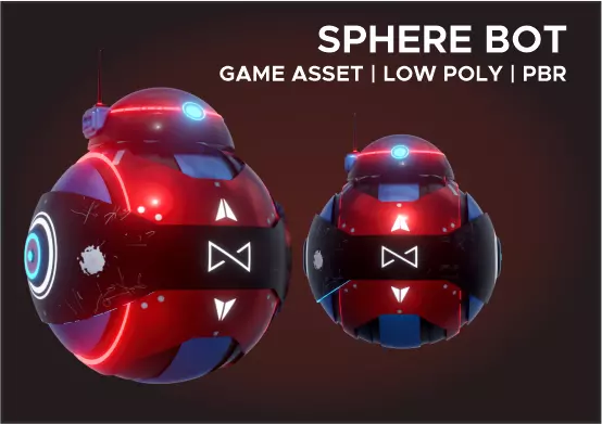SPHERE BOT  - LOWPOLY -  PBR Low-poly 3D model_0