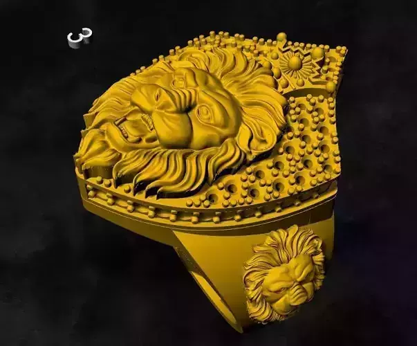 lion head gold silver ring