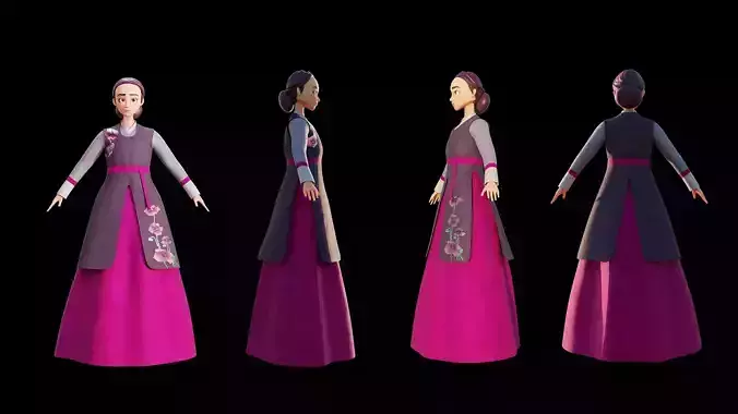 Traditional Korean Hanbok with Character