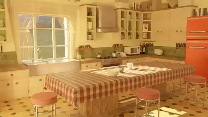 Cartoon Kitchen Room 3D model