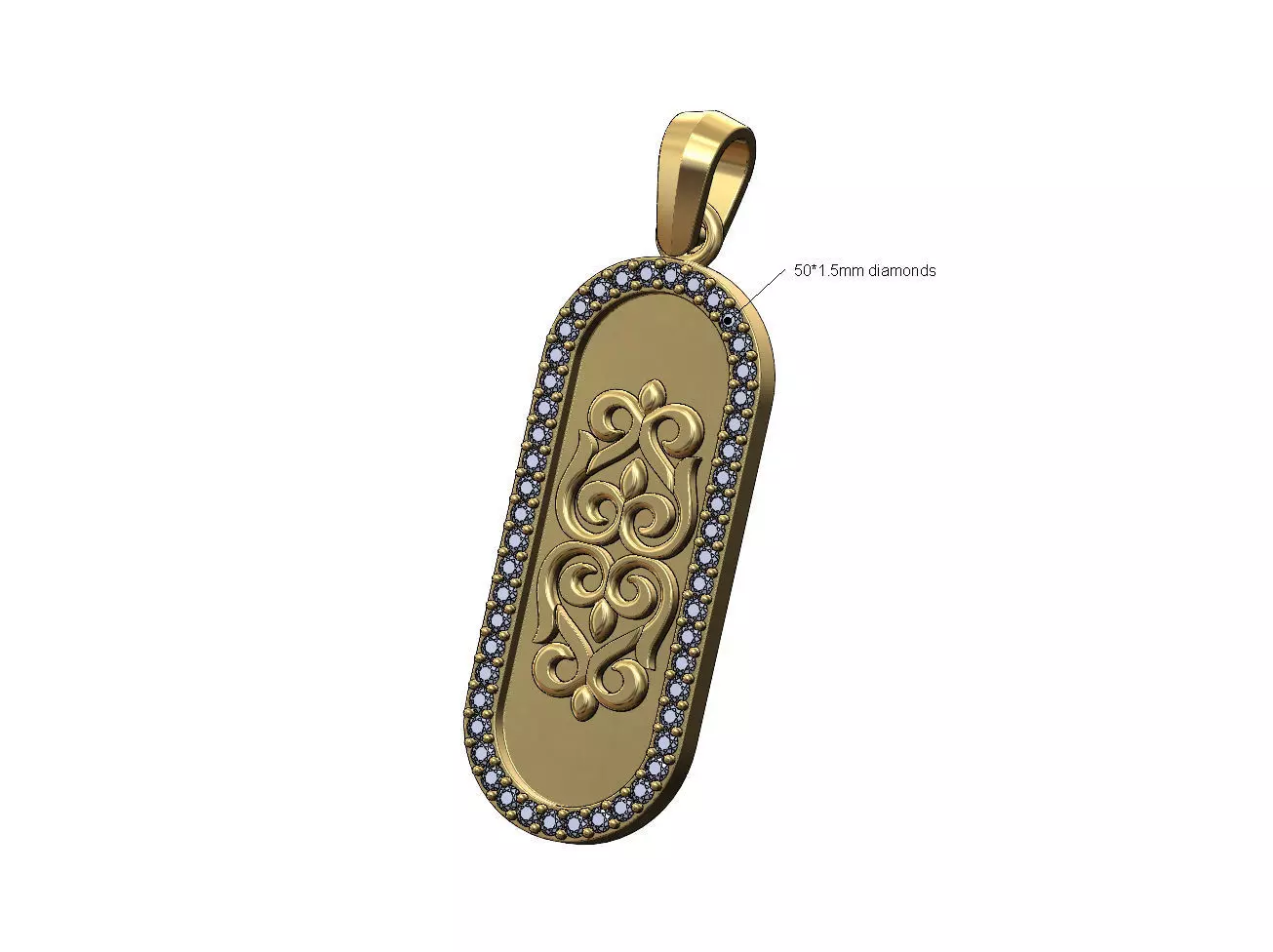 Diamond floral ornament slot pendant with bail 3D print model