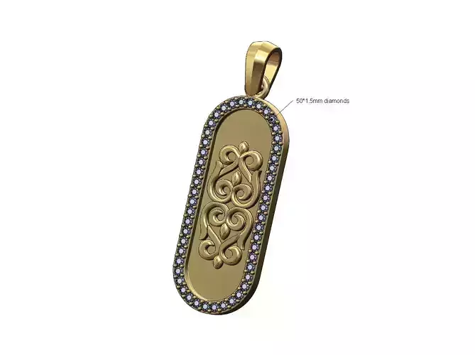 Diamond floral ornament slot pendant with bail 3D print model