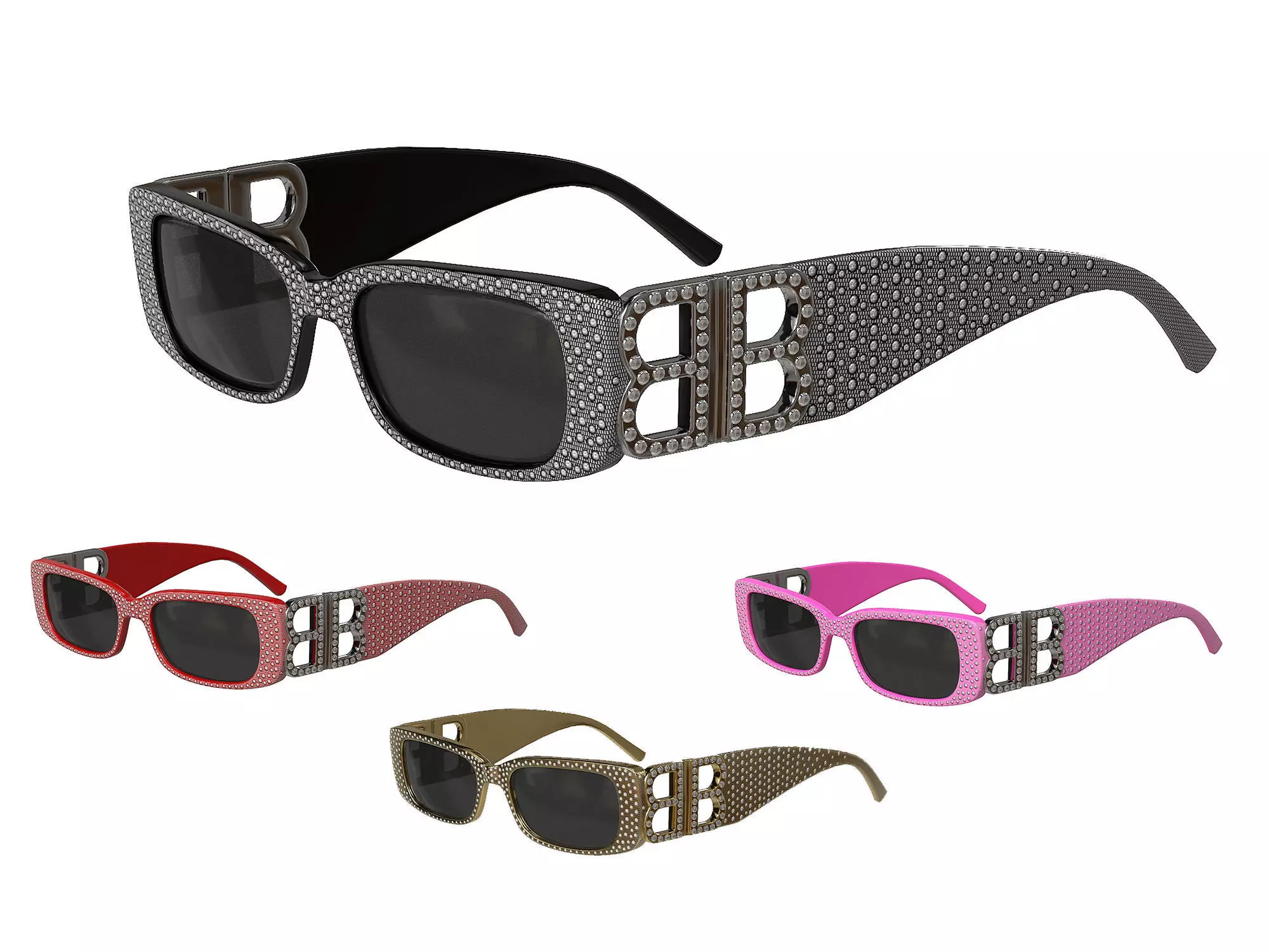Balenciaga Dynasty Rectangle Sunglasses Low-poly 3D model