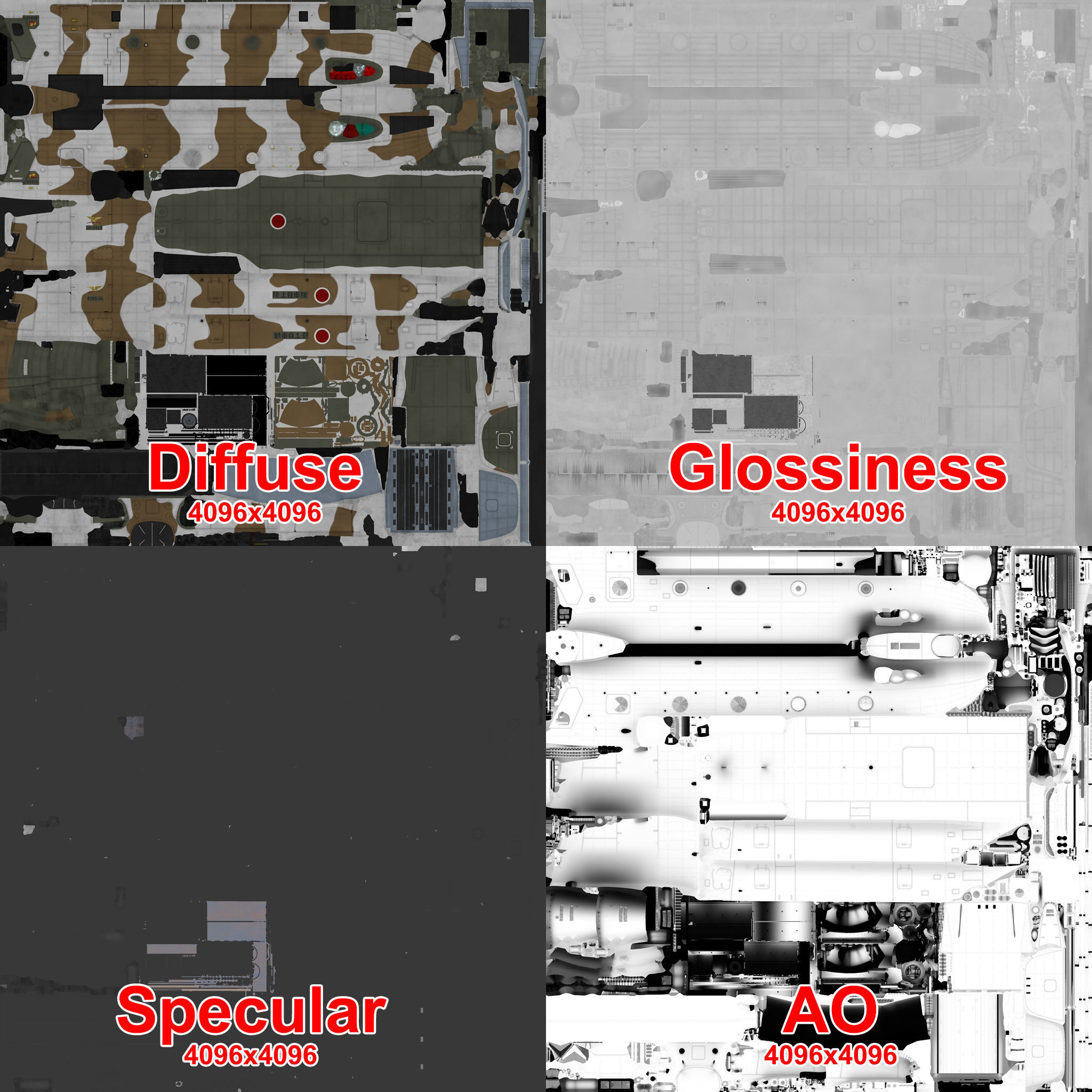 CH-47J Chinook JGSDF Winter Static Low-poly 3D model_42