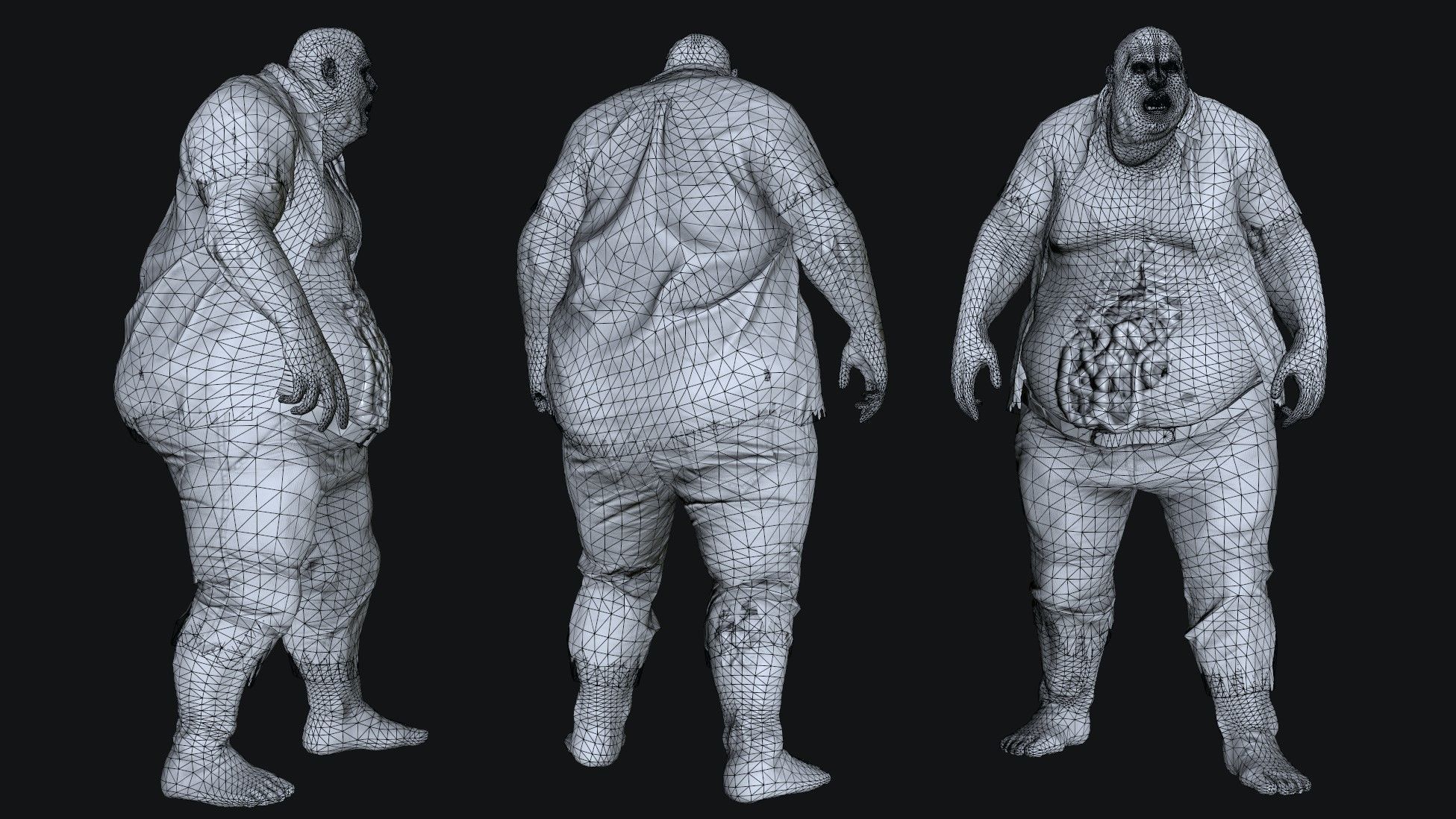 Classic Zombie fat man Low-poly 3D model_15