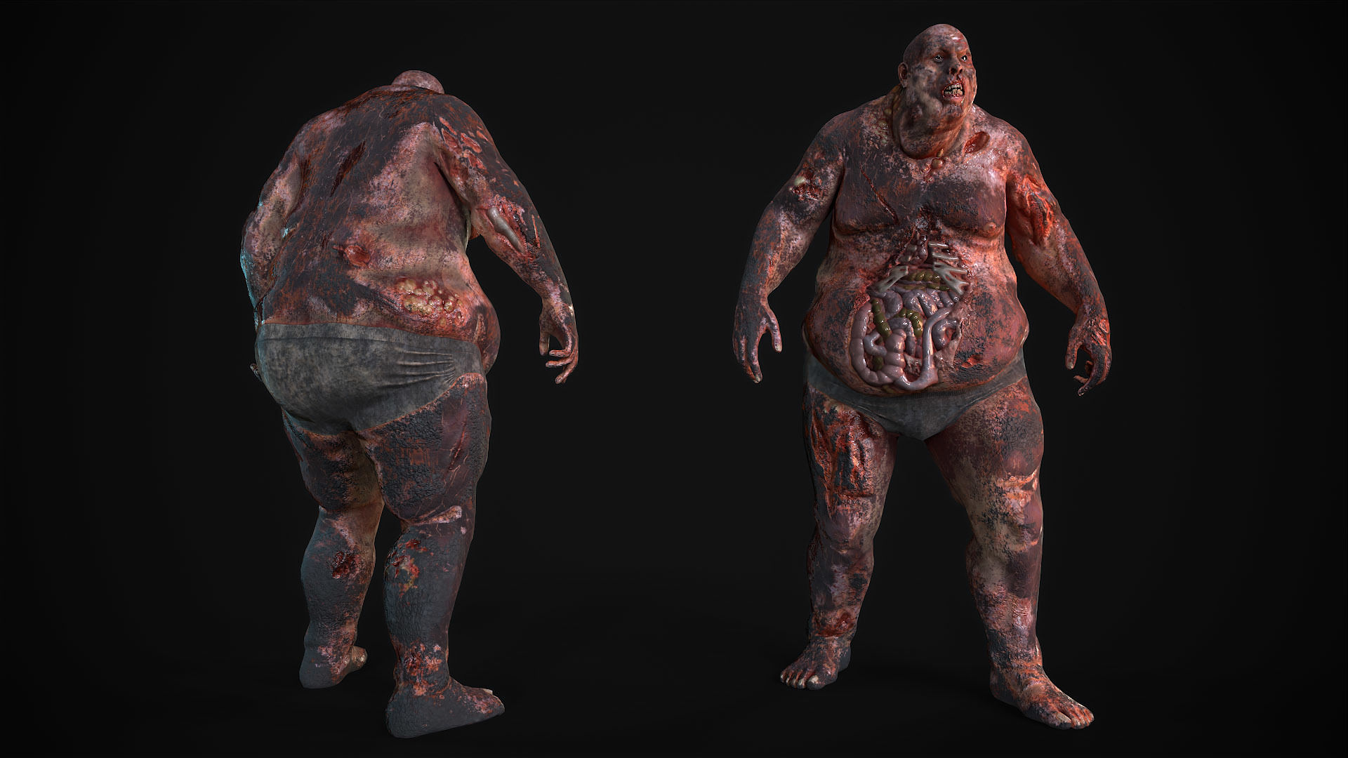 Classic Zombie fat man Low-poly 3D model_11