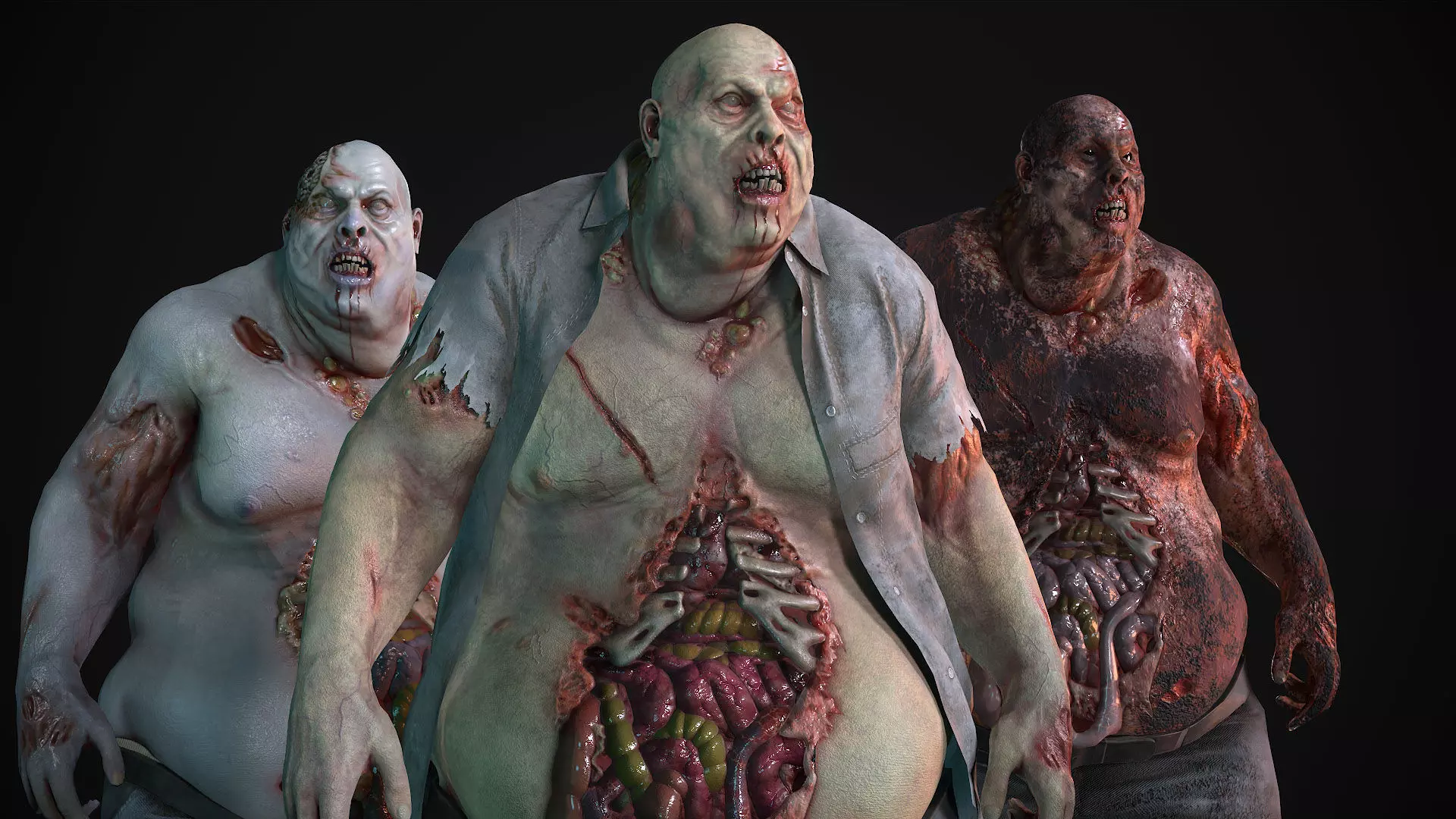 Classic Zombie fat man Low-poly 3D model_0
