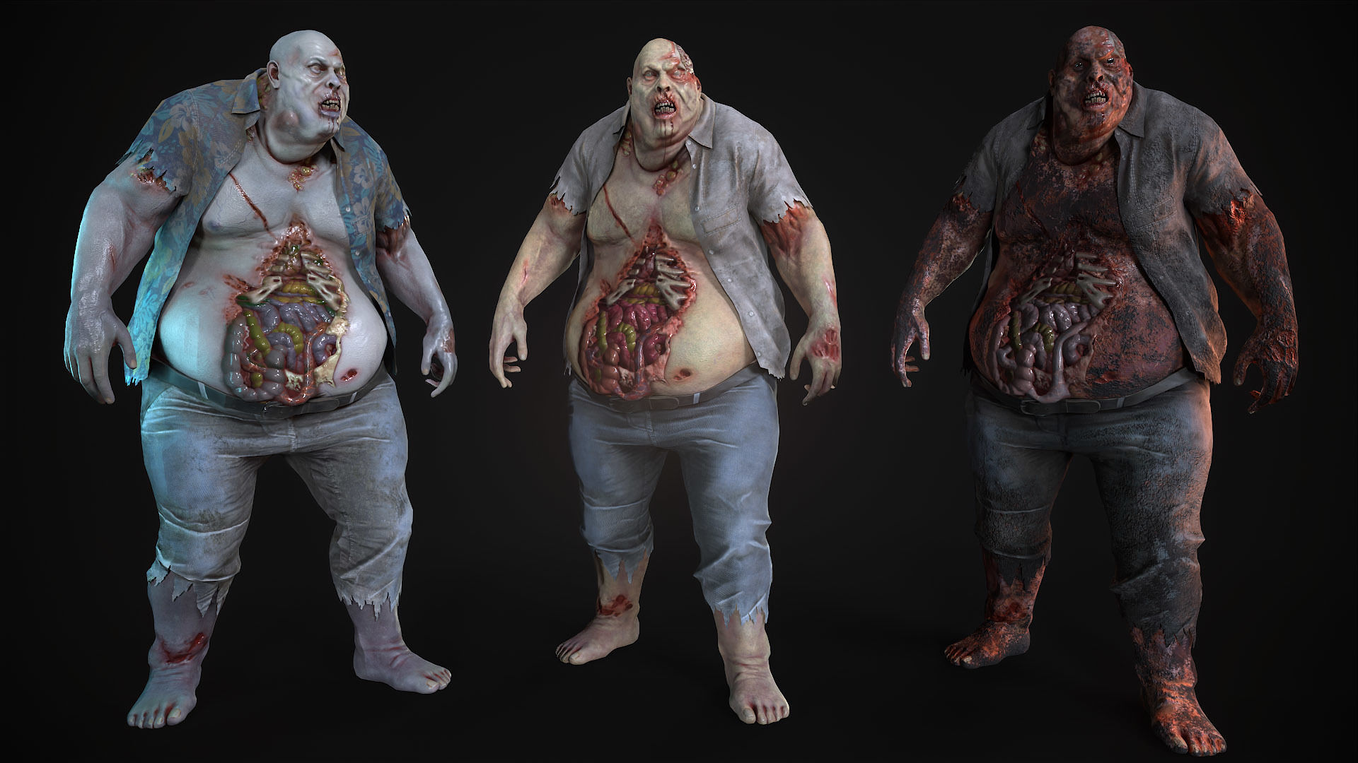 Classic Zombie fat man Low-poly 3D model_1