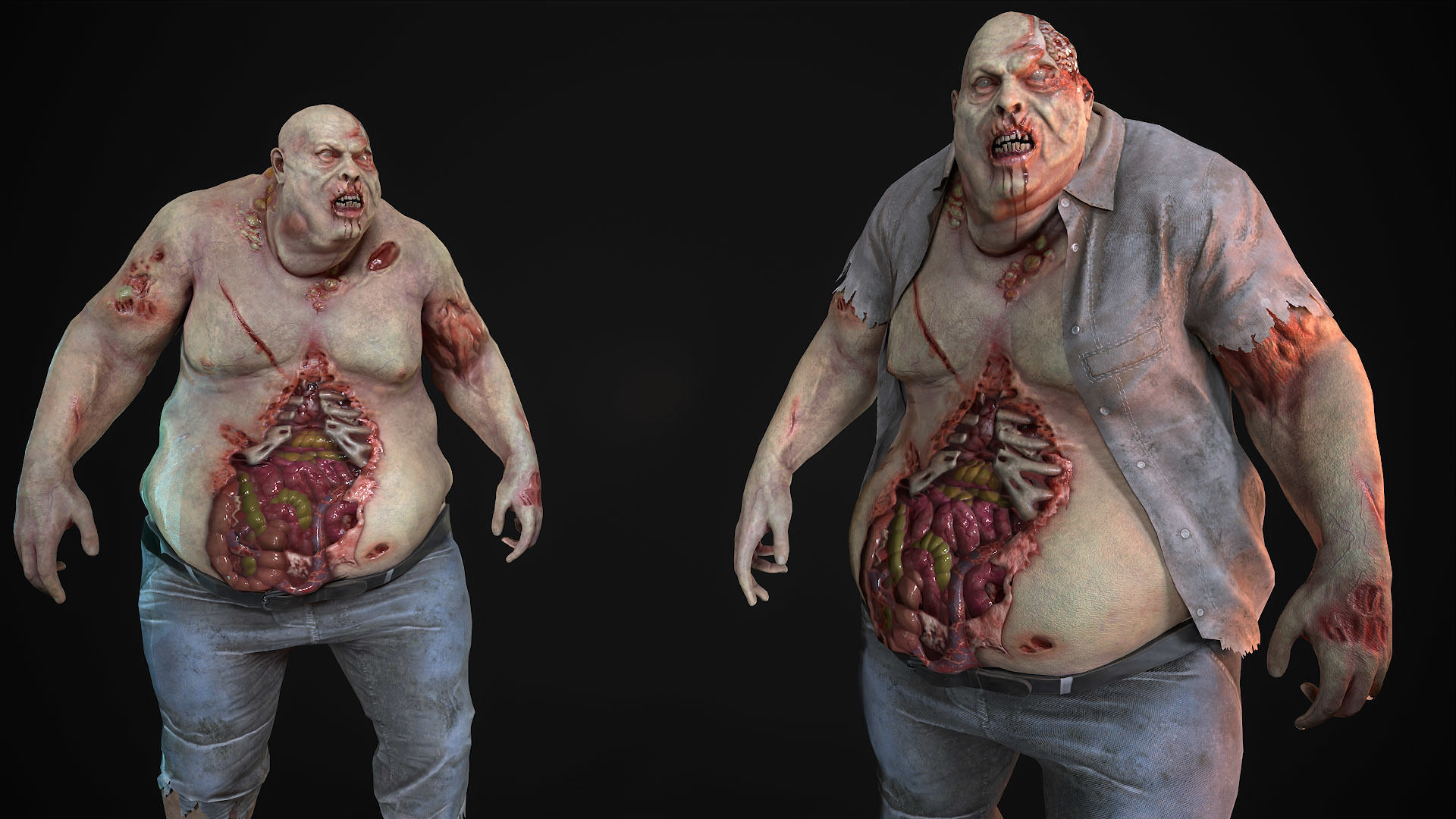 Classic Zombie fat man Low-poly 3D model_5