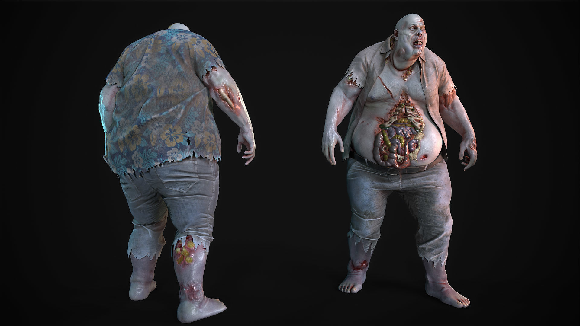 Classic Zombie fat man Low-poly 3D model_10