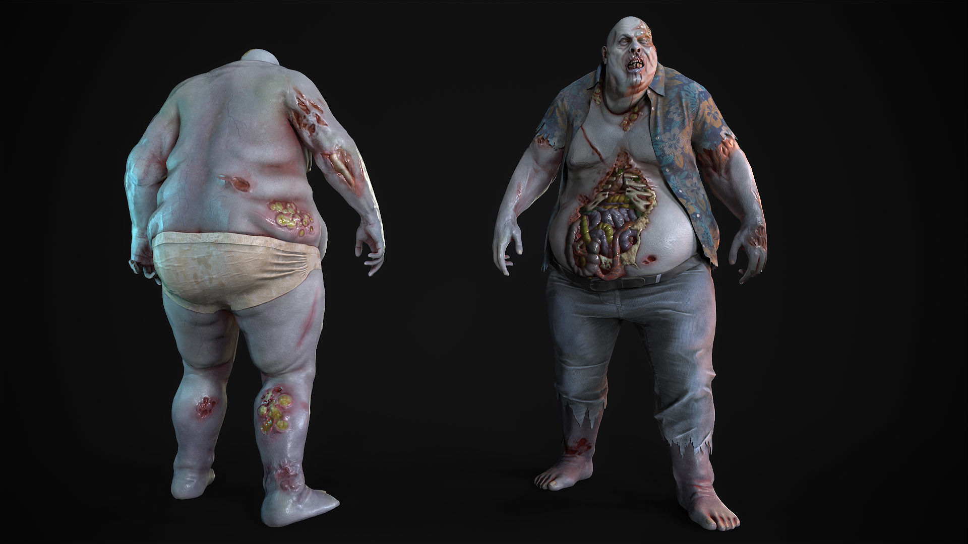 Classic Zombie fat man Low-poly 3D model_9