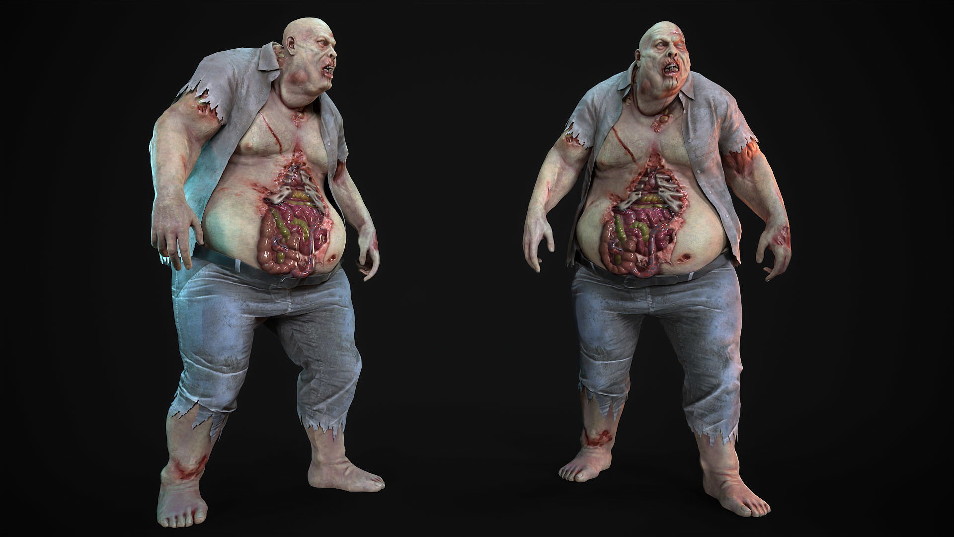 Classic Zombie fat man Low-poly 3D model_4