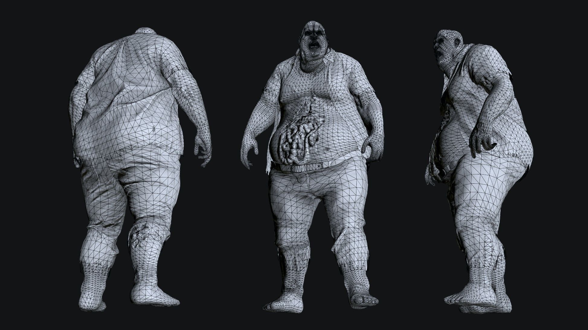 Classic Zombie fat man Low-poly 3D model_16