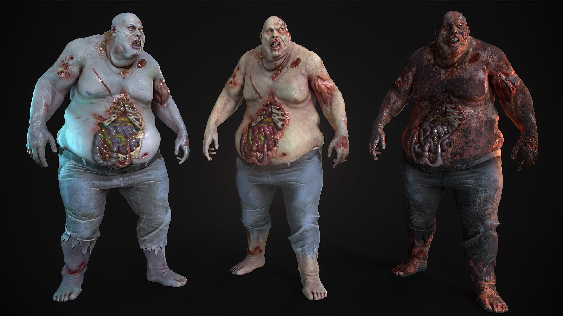 Classic Zombie fat man Low-poly 3D model_2