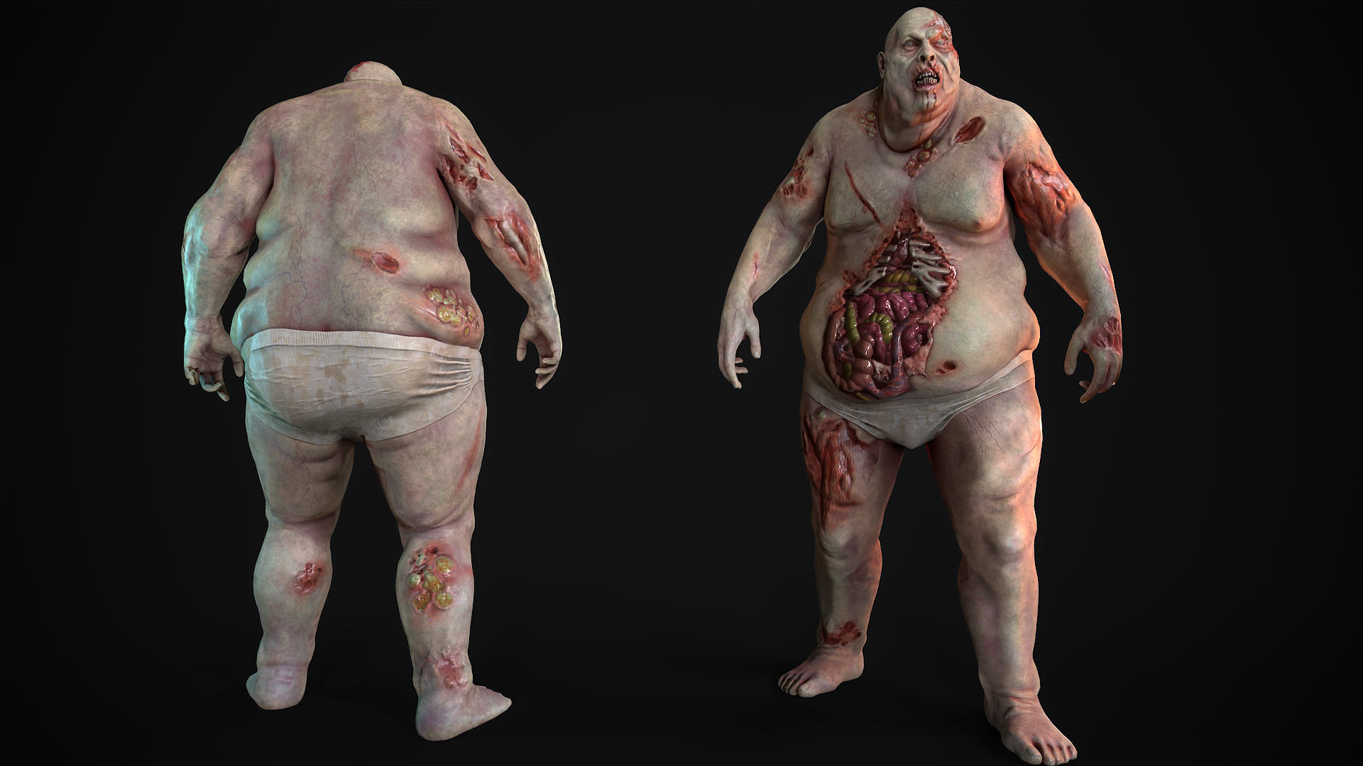 Classic Zombie fat man Low-poly 3D model_6