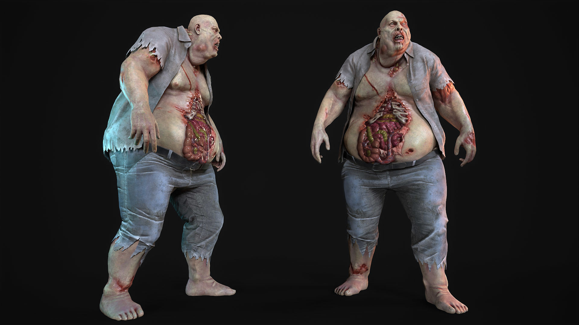 Classic Zombie fat man Low-poly 3D model_3