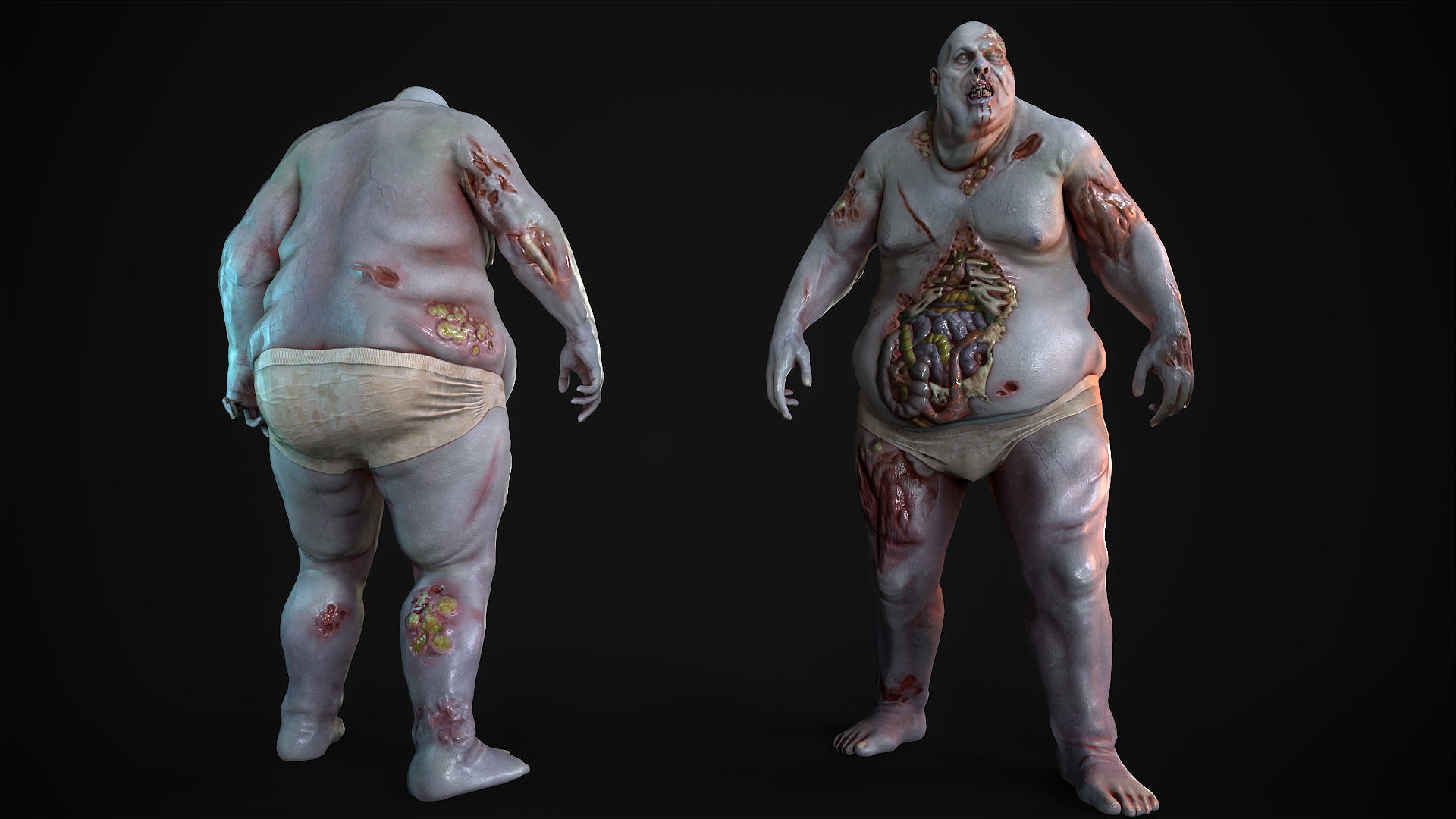 Classic Zombie fat man Low-poly 3D model_7